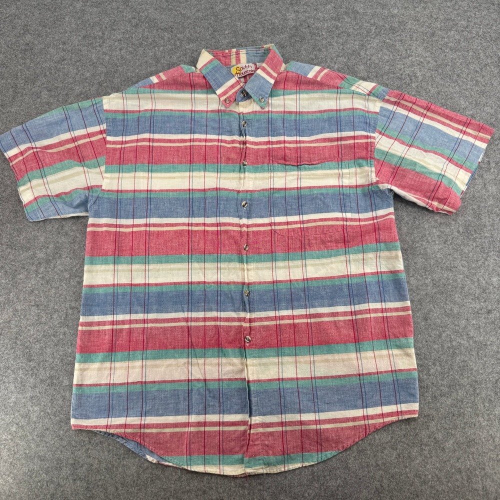 South Mountain Mens Short Sleeve Button Down Shirt Multi Color Plaid Stripe L